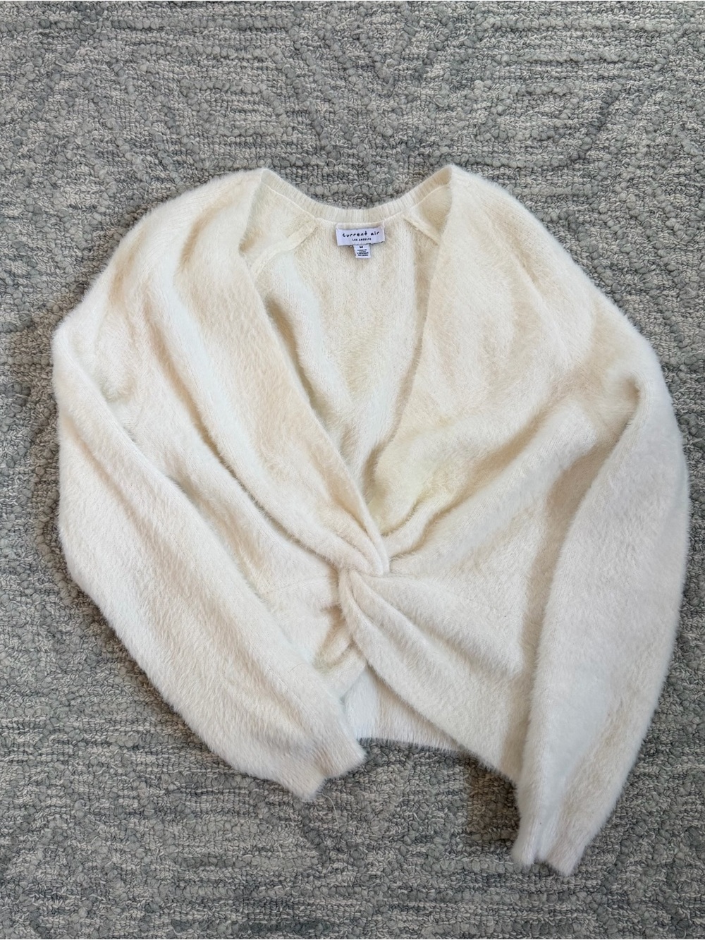 Current Air Cream Twist-Front Cozy V-Neck Sweater